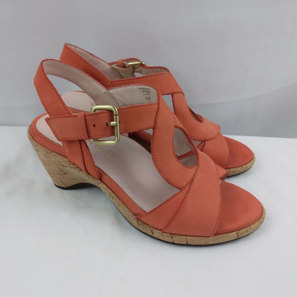 Taryn Rose Marianna Suede Wedge Sandal Orange Resort Cruise Women's Size 6 M